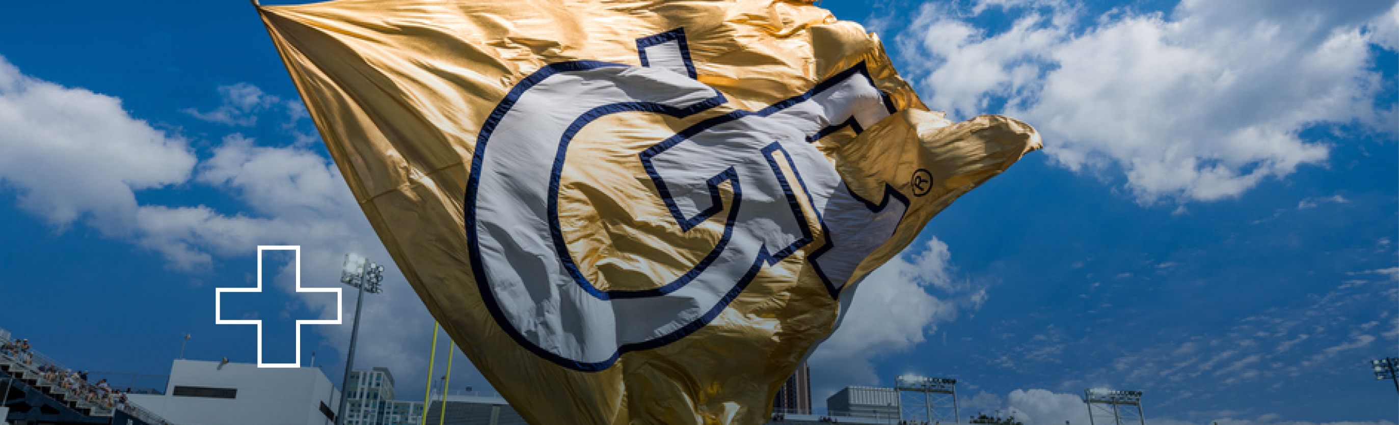 Georgia Tech flag flies over the football field